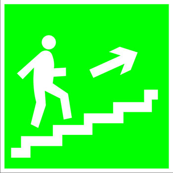 E15 направление к эвакуационному выходу по лестнице вверх (правосторонний) (пленка, 200х200 мм) - Знаки безопасности - Эвакуационные знаки - Магазин охраны труда Протекторшоп